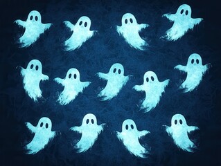 Poster - Glowing Ghosts on a Dark Blue Background.