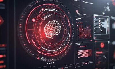 Wall Mural - futuristic holographic interface displaying cybersecurity data, with a red and black color theme. a 