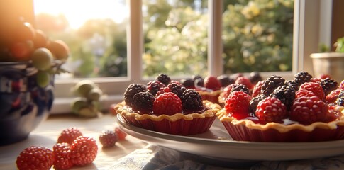 Wall Mural - Freshly Baked Raspberry and Blackberry Tarts