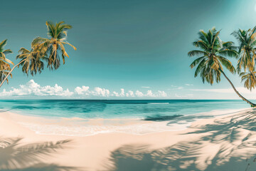 Beautiful tropical beach banner. White sand and coco palms travel tourism wide panorama background concept. Amazing beach landscape