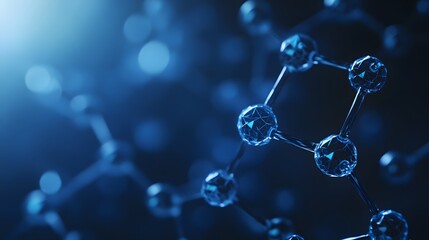abstract futuristic - molecules technology with polygonal shapes on dark blue background. illustrati
