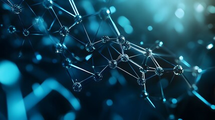 abstract futuristic - molecules technology with polygonal shapes on dark blue background. illustrati
