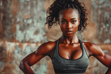 Confident fit muscular young african fitness woman