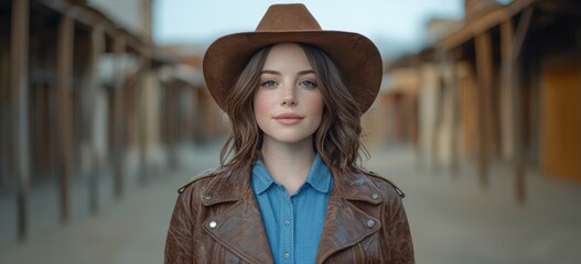 Canvas Print - portrait of a young woman in a cowboy hat