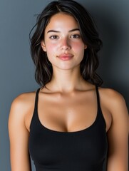 Poster - young woman with dark hair in black top