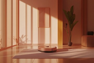 Modern Robot Vacuum Cleaner in Bright Interior Space