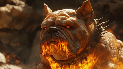 Sticker - Fiery Bulldog with Spiked Collar.