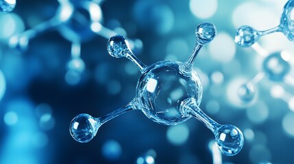 Wall Mural - A Close-up of a Blue Transparent Molecular Structure Against a Blurred Background