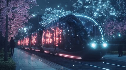 Wall Mural - Futuristic Train in a City at Night.