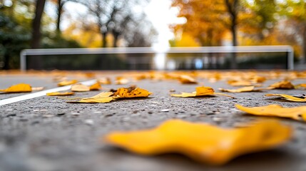 Canvas Print - Fallen Autumn Leaves on a Concrete Pathway.