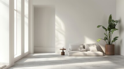 Minimalist lounge nook, soft lighting