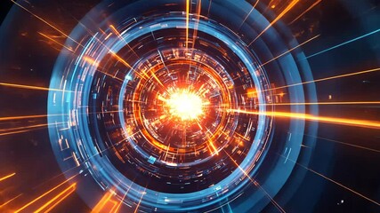 Wall Mural - A bright, orange light shines from the center of a spinning, blue and orange ring