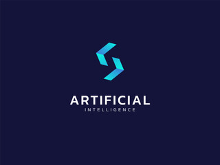 Artificial intelligence with letter S cubes of technology Analysis logo vector design concept. Letter s logotype symbol for advance technology, tech company, ui, new tech, blockchain, network, robot.