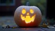 © Instrudify - Ghost-shaped carving on a pumpkin, floating eerily with a soft internal glow.