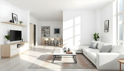 Poster frame mock up in modern home living room interior with white sofa and coffee table with decor, 3d render