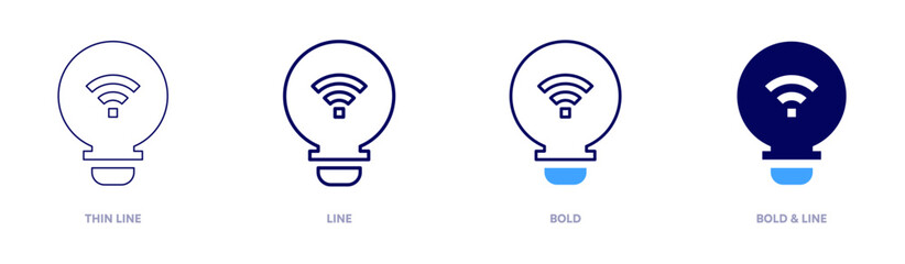 Smart light bulb icon in 4 different styles. Thin Line, Line, Bold, and Bold Line. Duotone style. Editable stroke