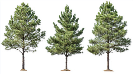 set of loblolly pine tree isolated on a white background