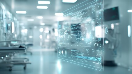 Futuristic digital interface with holographic data projection technology and intelligence  Innovative high tech concept of advanced information system and cyber network