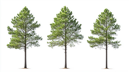 set of loblolly pine tree isolated on a white background