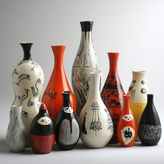 Wall Mural - Collection of Decorative Vases with Unique Designs.