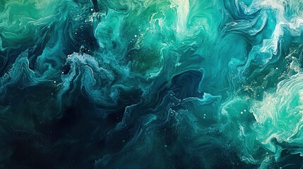 Abstract Green and Blue Swirling Marble Pattern Background