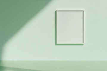 Aufkleber - Minimalist Light Green Wall with Empty Frame for Mockup, Low-Angle, Soft Matte Texture, Diffused Lighting