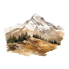 Wall Mural - mountain landscape watercolor isolated on transparent background cutout