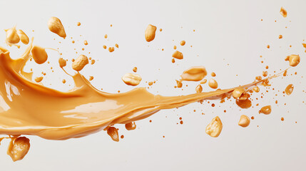 Creamy Peanut Butter in Motion with Peanuts - Abstract Fluid Design with Energy and Texture. Image made using Generative AI.