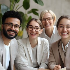 Diverse corporate team collaborating in professional office meeting