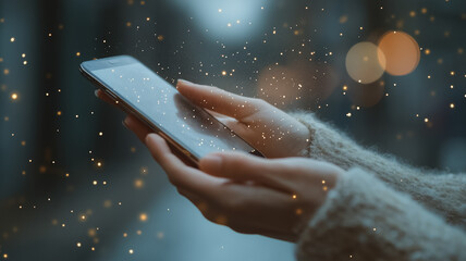 Wall Mural - a person is holding a cell phone in their hand, and the screen is filled with a lot of small dots. c
