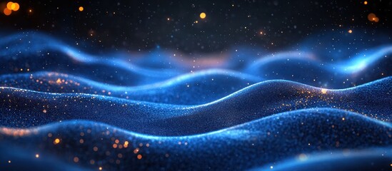 Wall Mural - Abstract blue waves with glowing particles.