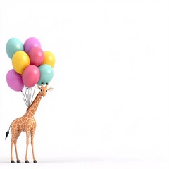 Poster - Cute Cartoon Giraffe with Colorful Balloons