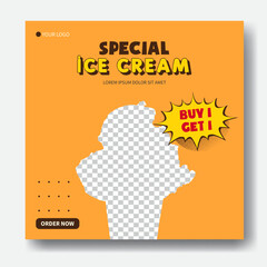 Wall Mural - Social media post template square banner. special offer delicious ice cream
