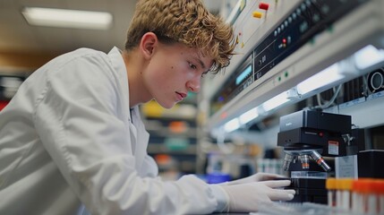 A researcher conducting a CRISPR gene editing experiment, using specialized equipment to alter genetic material in a state-of-the-art genetics lab.