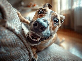 Canvas Print - A curious dog is looking playful and excited. AI.