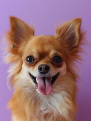 Canvas Print - A small chihuahua dog smiles with its tongue sticking out. AI.