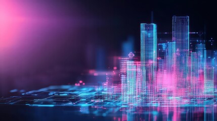 Aufkleber - Abstract high tech city design with holographic effects close up