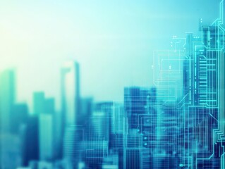 Fototapete - Abstract techinspired city skyline with circuit patterns on buildings close up