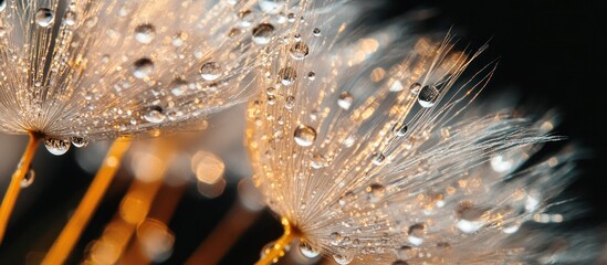 Canvas Print - Dew drops on a dandelion seed head, close up, bokeh background.