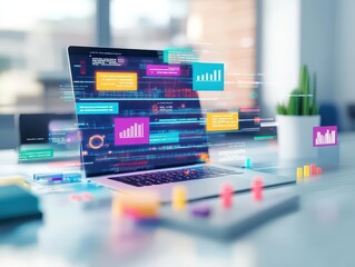Aufkleber - Digital transformation in business, technologyfocused office, 3D illustration