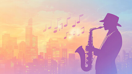 The person playing saxophone in the city, silhouette photo