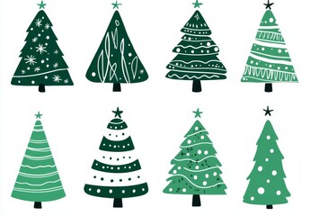 Illustration of Christmas trees with modern decorations.