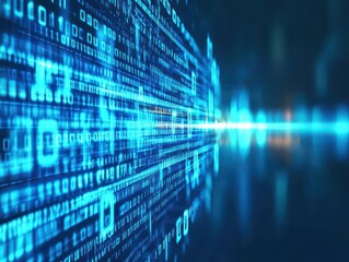 Aufkleber - Streams of blue binary digits flowing through a digital grid, front view, signifying the movement of information in cyberspace, cybernetic tone, Triadic Color Scheme