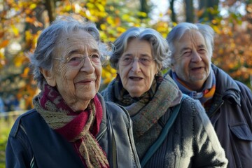 Portrait of a group of elderly people in the autumn park.