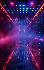 Canvas Print - A vibrant tunnel of colorful lights and fog, creating a futuristic and immersive atmosphere.