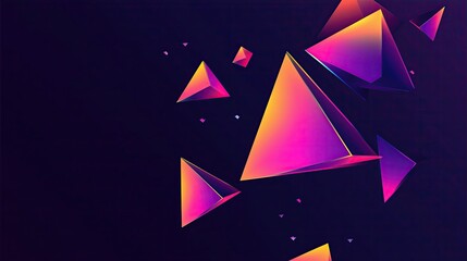 Abstract scattered triangle shapes glass like material yellow pink purple gradient background