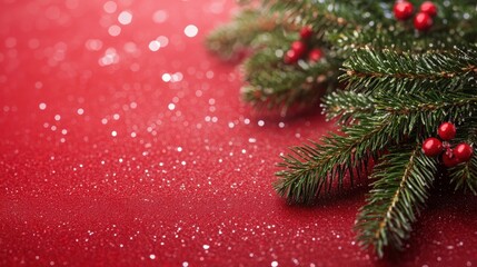 Wall Mural - christmas background with xmas tree and sparkle bokeh lights on red canvas background. merry christm