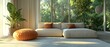 © milkyway - Luxurious Modern Living Room with Sofa and Pouf in Bright Natural Environment 3D Rendering