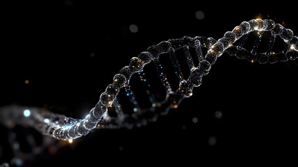 Canvas Print - A close up of a DNA strand with a black background. The image is abstract and has a moody atmosphere