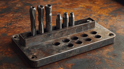 Metal Tool Holder With Various Bits and Rust